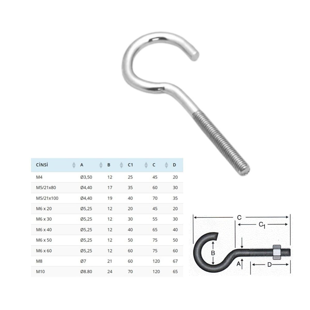 M6 x 30 Metrik Piton Kanca - Açık