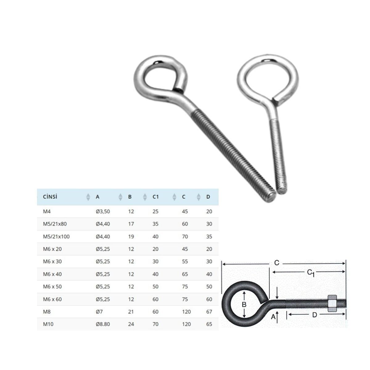M5/21x100 Metrik Piton Kanca - Kapalı