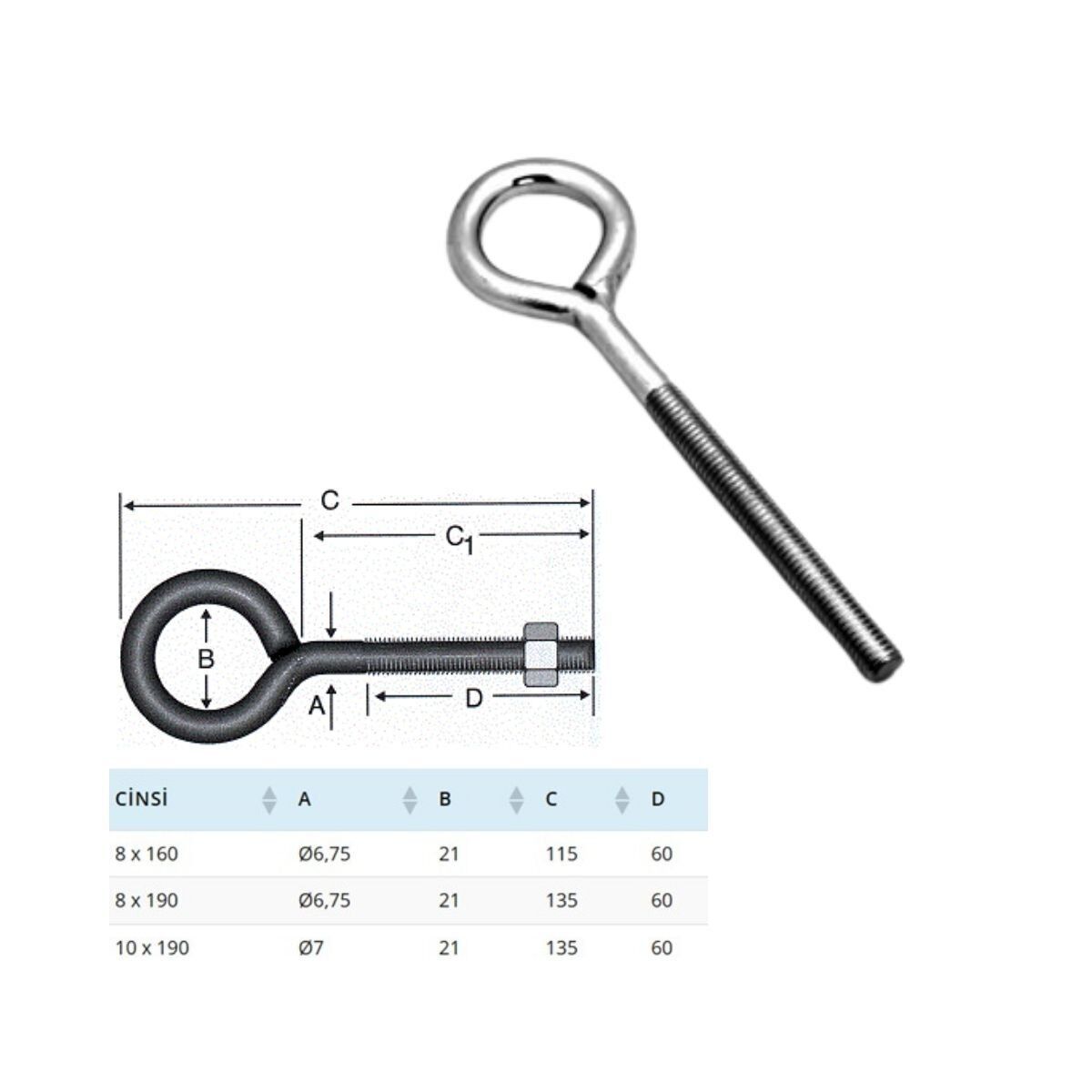8 x 190 Kaynaklı Civata