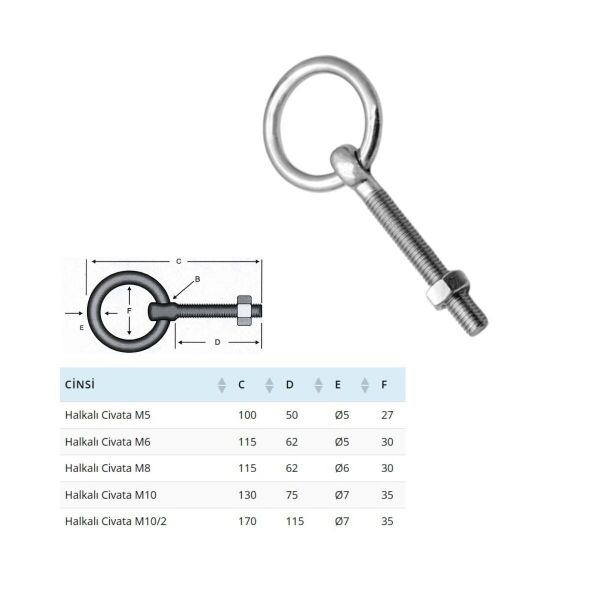 M10 Halkalı Cıvata Somunlu