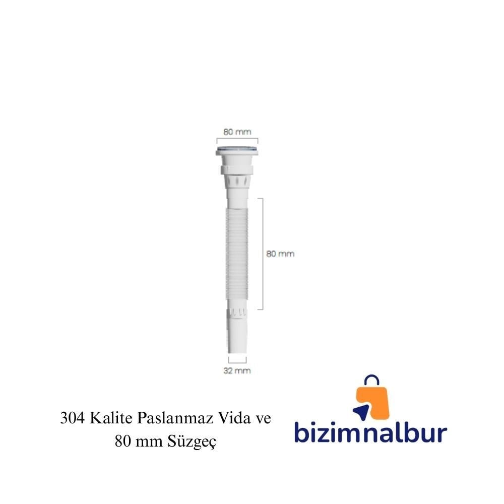 80 mm Lüks Rekorlu Lavabo Sifonu Uzun 80cm