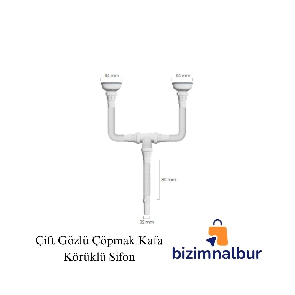 Çöpmak Kafa Körüklü Evye Sifonu Çift Gözlü