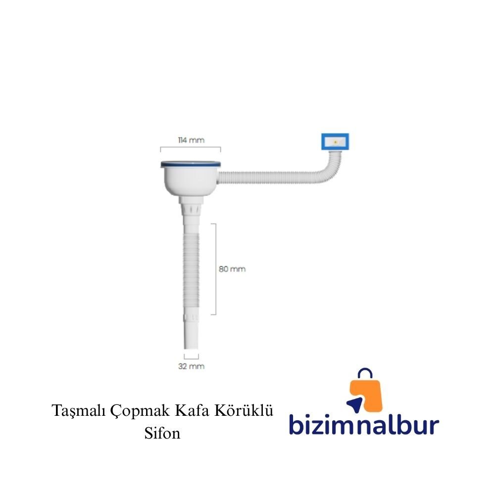 Çöpmak Kafa Körüklü Evye Sifonu Taşmalıklı & Damlalıklı