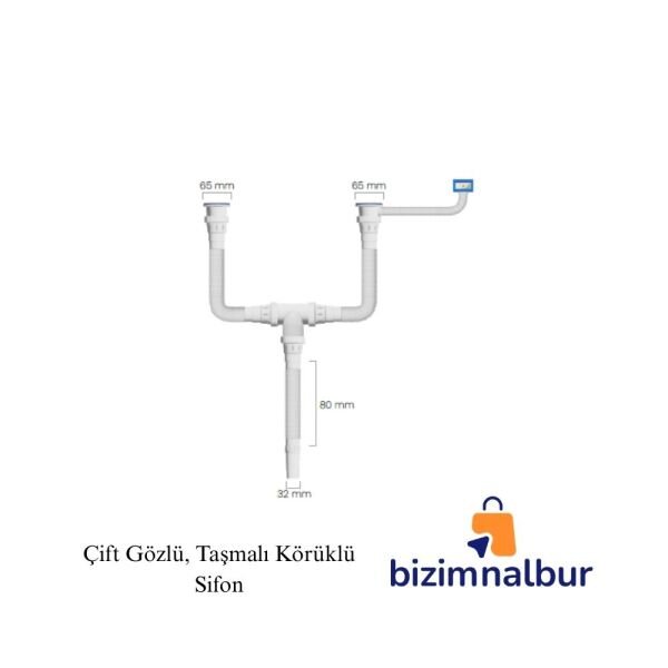 Lüks Rekorlu Lavabo Sifonu Çift Gözlü Taşmalıklı & Damlalıklı