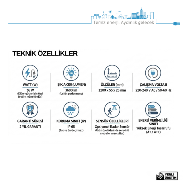 120 cm 36W IP65 LED Etanj Armatür Beyaz Işık Yatay Bant Aydınlatma – Tasarruflu ve Dayanıklı