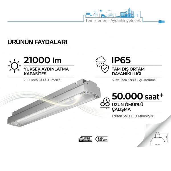LED Yüksek Tavan Aydınlatma 120 cm Beyaz Tasarruflu Alüminyum Armatür
